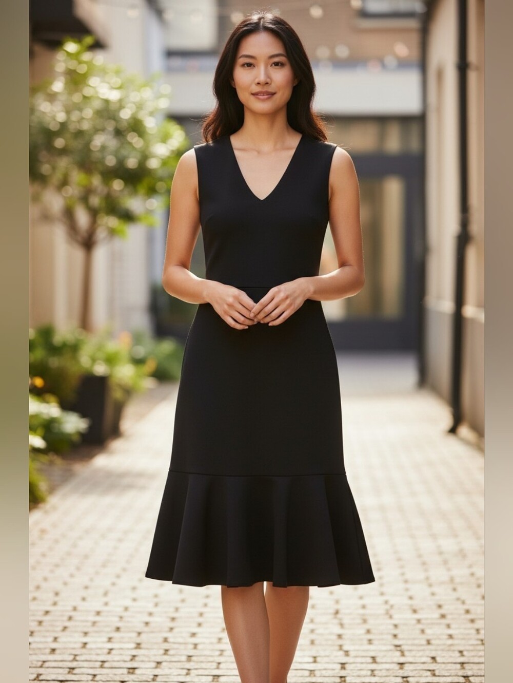 J. Crew 365 Classic Black V-Neck Sleeveless Pontw Knit  Dress Flare Hem Sz 2